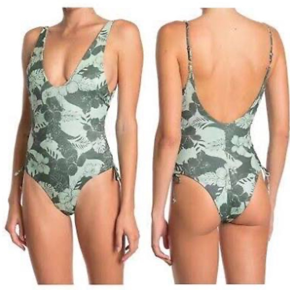 Blue Leopard Print One-Piece Swimsuit with Side Drawstrings - Picture 6 of 6